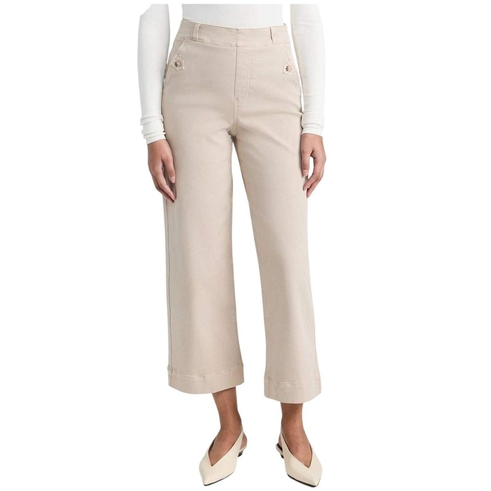 Spanx Womens Stretch Twill Cropped Wide Leg Pant Size L Tan Bone 20312R